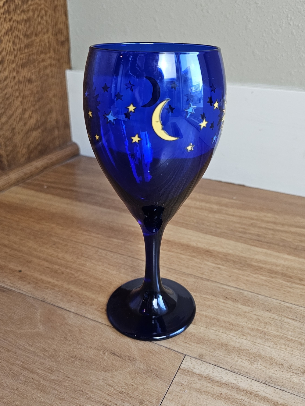 Libby Cobalt Blue Moon & Stars Celestial Wine Glass Stemware Goblet